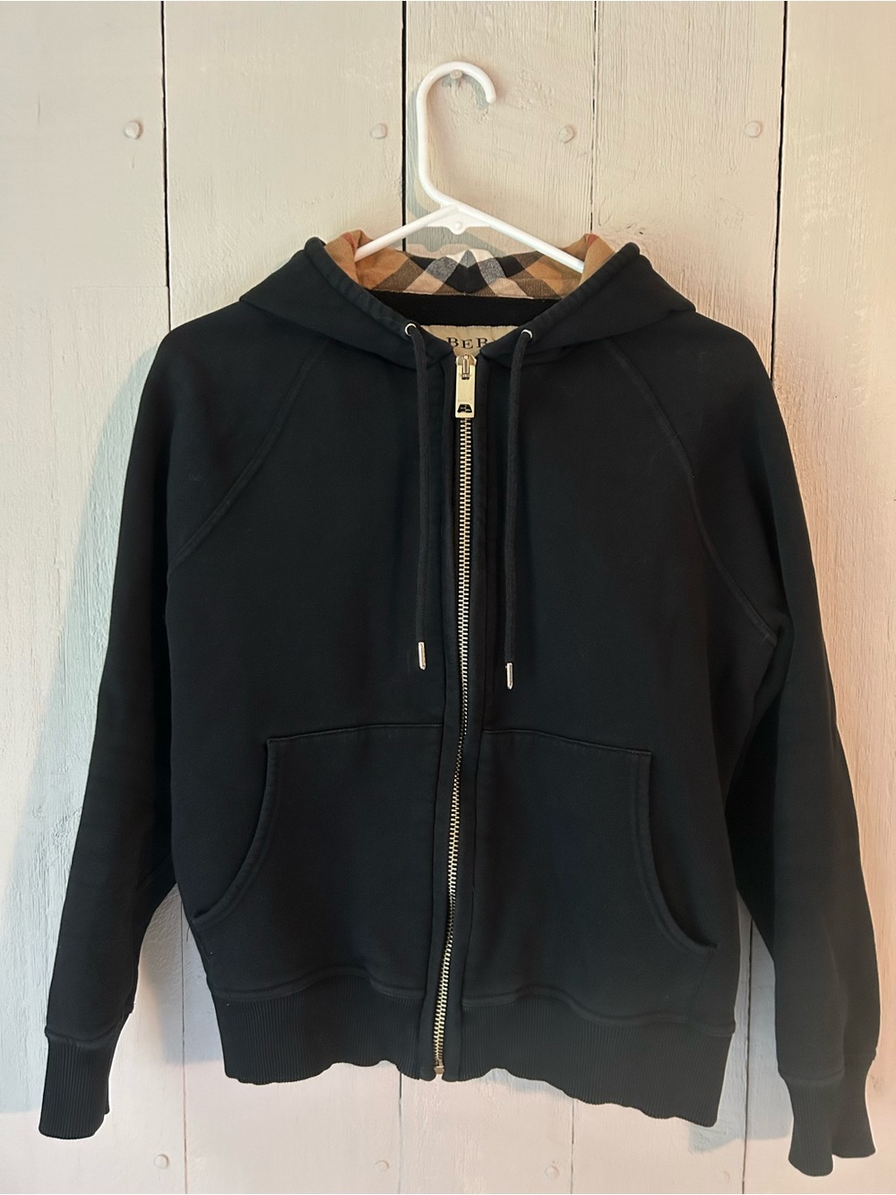 Burberry Black Zip Hoodie with Signature Tartan Lining